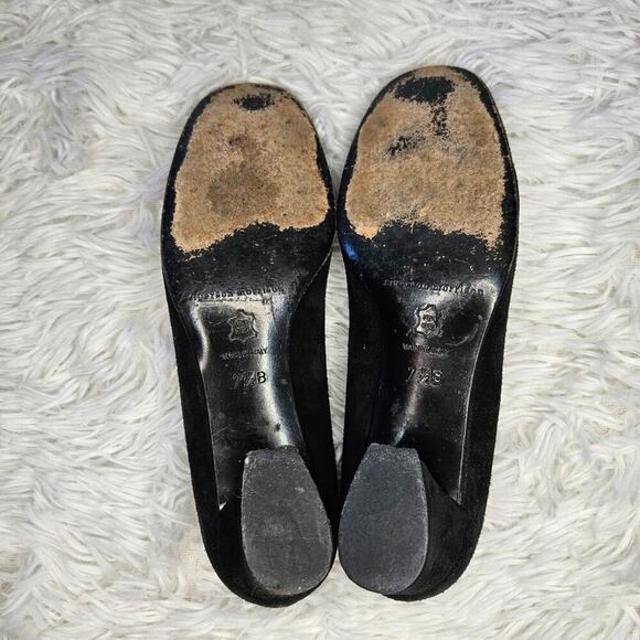 2/$30 Sigerson Morrison Black Suede Leather Block Heels 7.5B Made in Italy - Picture 8 of 9
